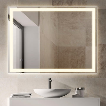 Pax Rectangular Frameless Anti-Fog Aluminum Front/Back-lit Tri-color LED Bathroom Vanity Mirror with Smart Touch Control - JONATHAN Y